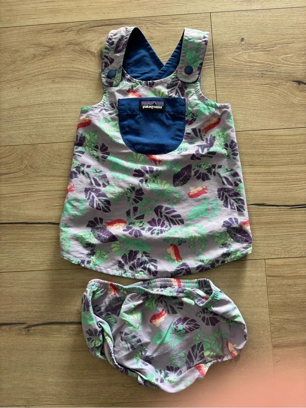 Patagonia Lavender Tropical Leaf Tank & Bloomer Set with Navy Pocket